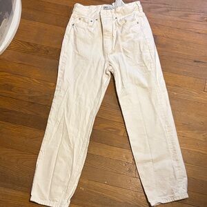 Zara Cream Button-Fly Jeans